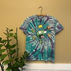Invader Zim y2k retro kid core cartoon purple and blue tie-dye cotton shirt